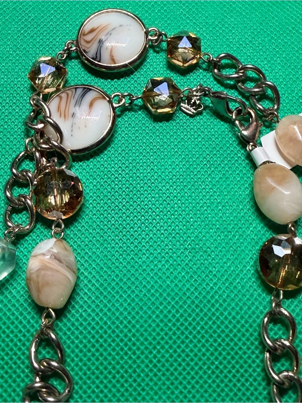 Beige and Gold Multi-Strand Glass Bead Necklace